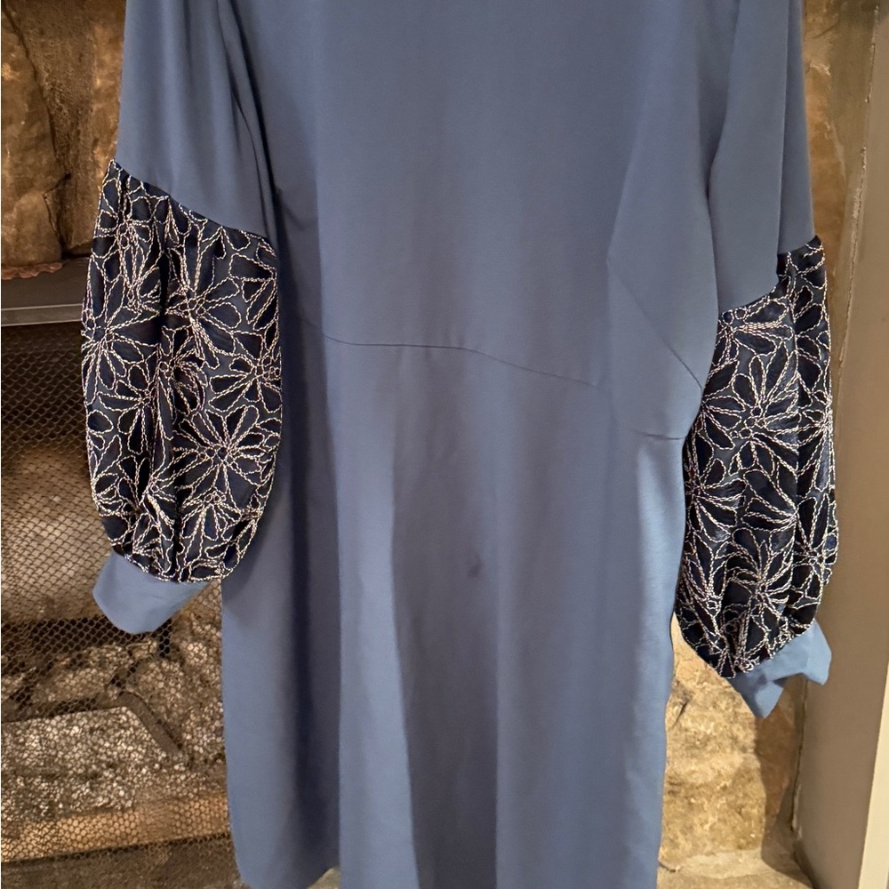 Handmade Blue Dress with Embroidered Sleeves